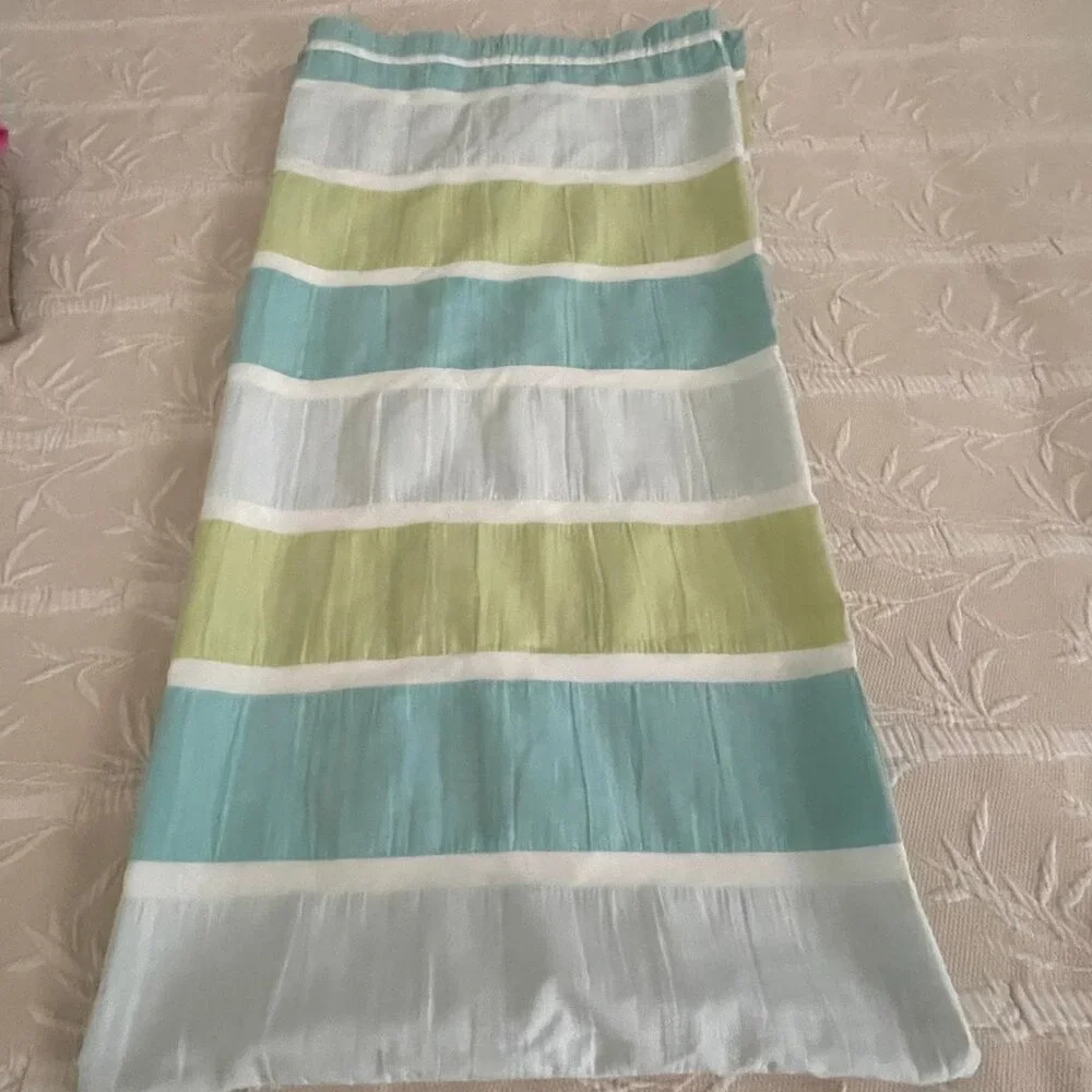 THRESHOLD Seersucker Blue and Green Striped Shower Curtain  EUC